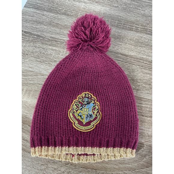 Harry Potter Youth Gryffindor Pom Pom Knit Beanie Maroon Gold OSFM Winter Hat - Picture 5 of 8